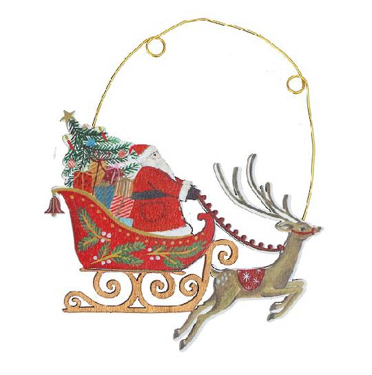 Wood Nostalgic Santa Red Sleigh, Wire Loop 11cm *ETA Nov